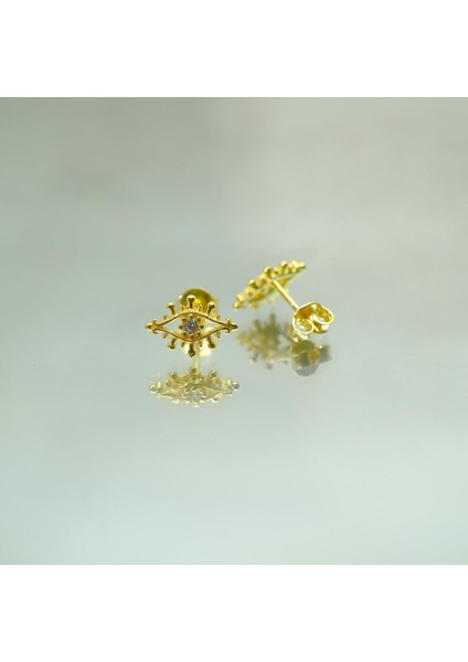 Gümüş Küpe - Kadın Minimal Zirkon Taşlı Göz Tasarım 925 Ayar Gümüş Küpe fırsatları