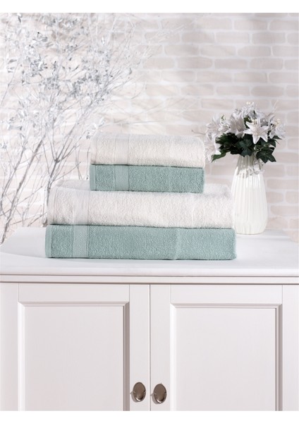 Pamuklu 4'lü Banyo Havlu Seti Hamam Takımı Seti Günlük Çeyizlik Banyo Havlusu