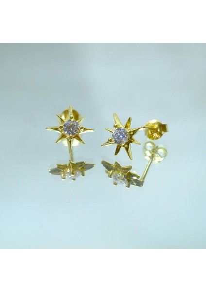 Gümüş Küpe - 925 Ayar Zirkon Taşlı Yıldız Model Gümüş Küpe