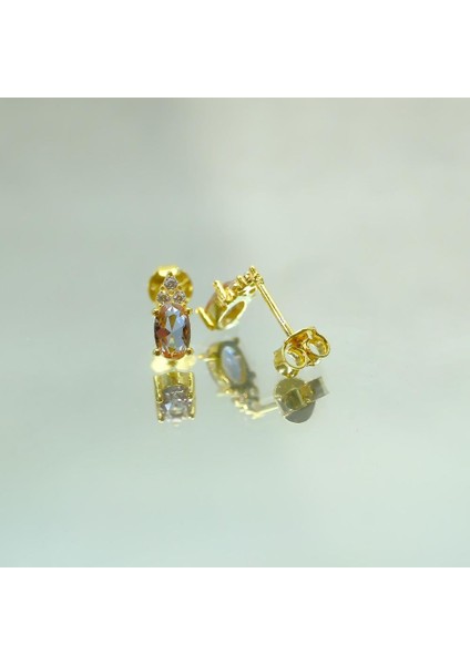 Gümüş Küpe - 925 Ayar 1.10 Karat Zultanit (Renk Değiştiren) Taşlı Oval Model Gümüş Küpe modelleri