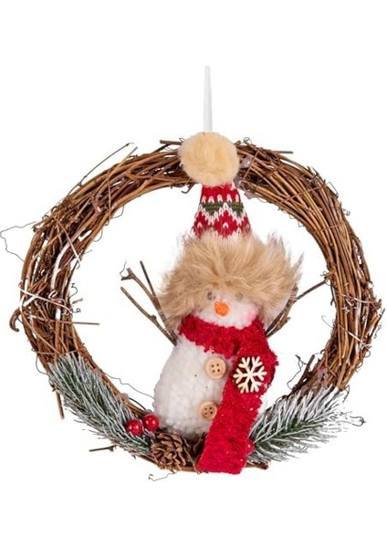 Yılbaşı Süsü Çelenk Kardan Adam Figürlü Yeşil-Kırmızı 20X20 Cm. modelleri