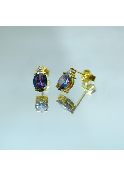 Gümüş Küpe - 1.10 Karat Mistik Topaz Oval Taşlı 925 Ayar Gümüş Küpe fiyatları