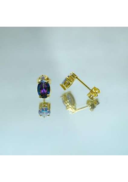 Gümüş Küpe - 1.10 Karat Mistik Topaz Oval Taşlı 925 Ayar Gümüş Küpe modelleri