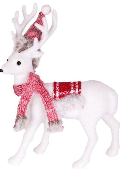 Yılbaşı Süsü Geyik Noel Şapkalı Kırmızı-Beyaz 23X32 Cm.