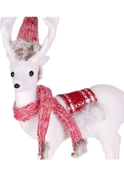 Yılbaşı Süsü Geyik Noel Şapkalı Kırmızı-Beyaz 23X32 Cm. fiyatları