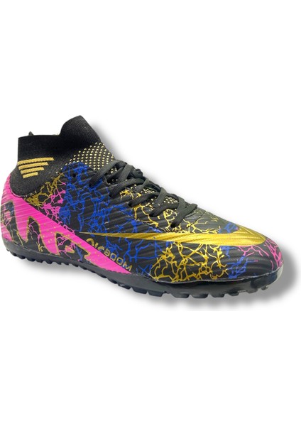 Çocuk Çoraplı Halısaha Ayakkabı Siyah Mor Gold Desenli fiyatları