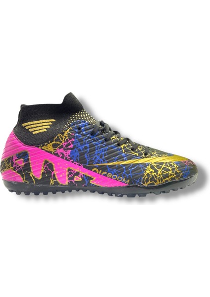 Çocuk Çoraplı Halısaha Ayakkabı Siyah Mor Gold Desenli modelleri