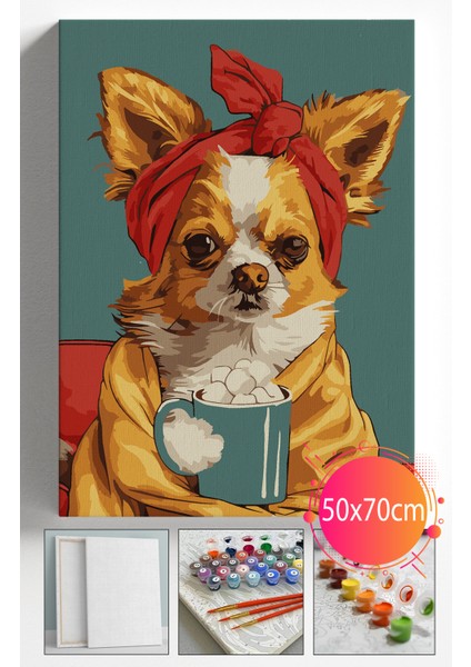 Sayılarla Boyama Seti Numaralı Tuval Fırça Boya Dahil Kasnaklı Set 50X70 cm - Depresyon Köpek