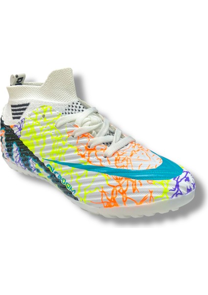 Çocuk Yeni Model Çoraplı Halısaha Ayakkabı Beyaz Siyah Turkuaz Desenli fiyatları