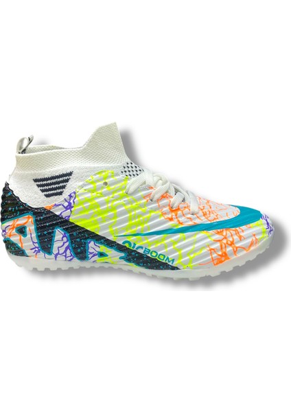 Çocuk Yeni Model Çoraplı Halısaha Ayakkabı Beyaz Siyah Turkuaz Desenli modelleri