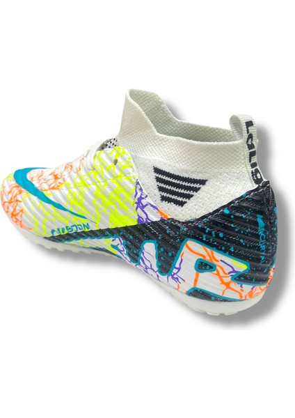 Çocuk Yeni Model Çoraplı Halısaha Ayakkabı Beyaz Siyah Turkuaz Desenli fırsatları