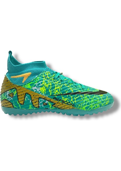 Çocuk Yeni Model Çoraplı Halısaha Ayakkabı Turkuaz Gold Desenli modelleri