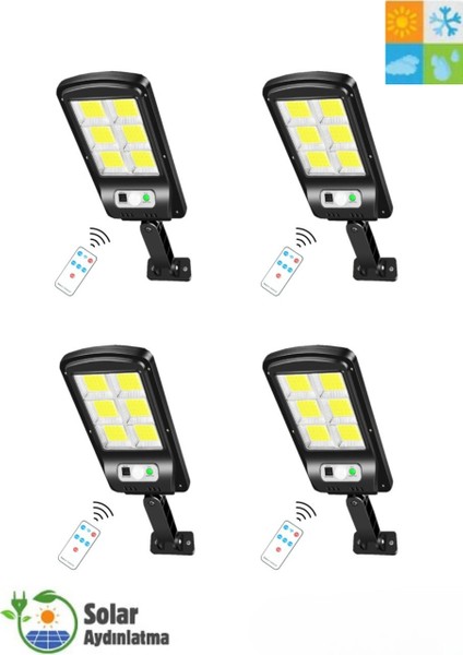 HB-400 Model 4'lü Paket Solar Güneş Enerjili LED Bahçe Aydınlatması 120 Ledli 3 Modlu Hareket Sensörlü Su Geçirmez Lambası (2400MAH.)