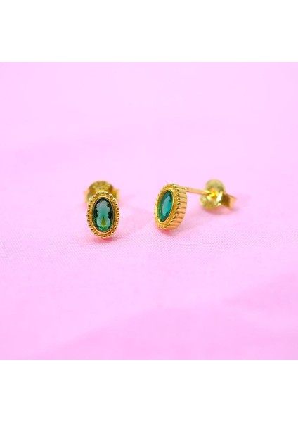 Gümüş Küpe - Kadın 0.50 Karat Zümrüt Taşlı Sade Minimal Tasarım 925 Ayar Gümüş Küpe