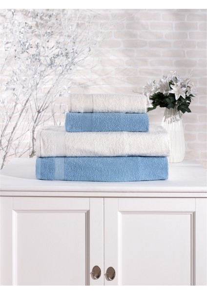 Pamuklu 4'lü Banyo Havlu Seti Hamam Takımı Seti Günlük Çeyizlik Banyo Havlusu