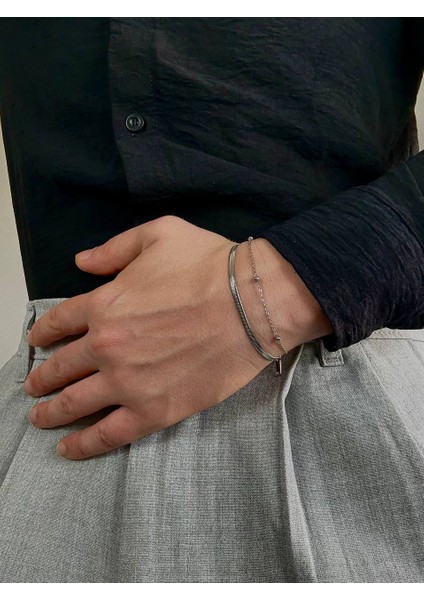 Silver Erkek İkili Zincir Bileklik Kadın Paslanmaz Çelik Renk Atmaz Unısex Kararmaz Çelik Bileklik fiyatları