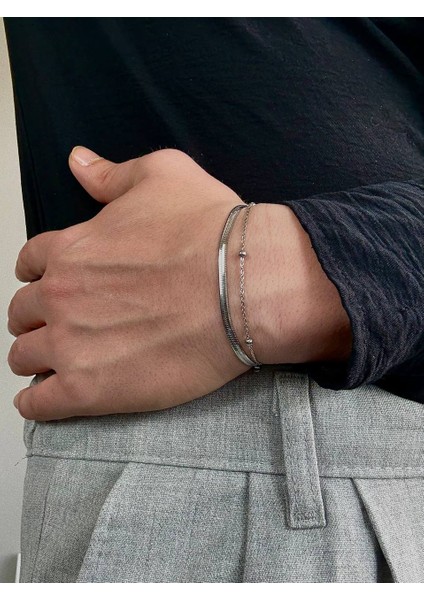Silver Erkek İkili Zincir Bileklik Kadın Paslanmaz Çelik Renk Atmaz Unısex Kararmaz Çelik Bileklik modelleri