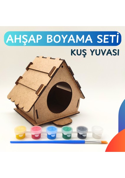 Ahşap Kuş Yuvası Boyama Seti – Boyanabilir Ahşap Kuş Evi Seti – Kendin Yap Montessori Aktivitesi – Çocuklar Için Demonte Dıy Hobi ve El Sanatı– Kendin Yap Aktivite, Fırça ve Boya Dahil