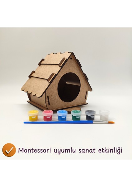 Ahşap Kuş Yuvası Boyama Seti – Boyanabilir Ahşap Kuş Evi Seti – Kendin Yap Montessori Aktivitesi – Çocuklar Için Demonte Dıy Hobi ve El Sanatı– Kendin Yap Aktivite, Fırça ve Boya Dahil