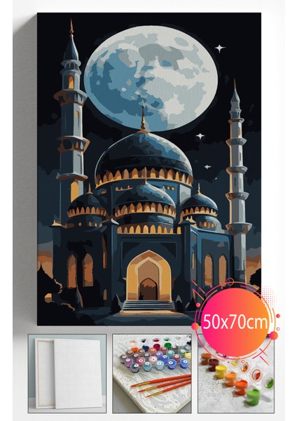 Sayılarla Boyama Seti Numaralı Tuval Fırça Boya Dahil Kasnaklı Set 50X70 cm - Dolunay Cami