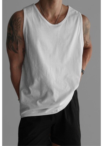 Erkek Beyaz Regular %100 Pamuk Atlet T-Shirt