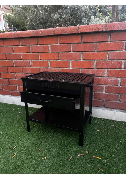 60CM Siyah Emaye Sehpalı Mangal Çekmeceli Mangal