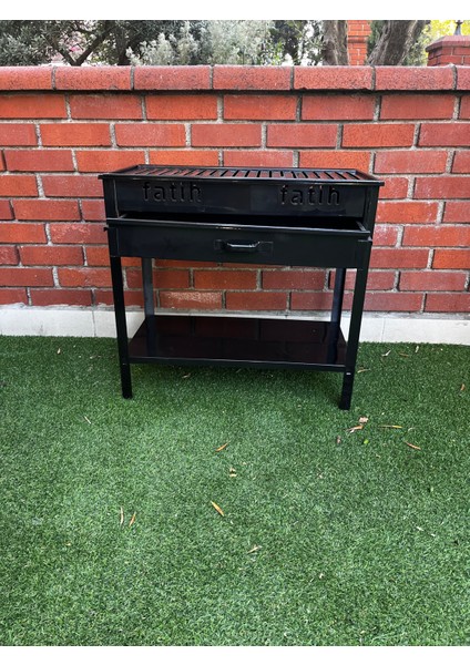 60CM Siyah Emaye Sehpalı Mangal Çekmeceli Mangal