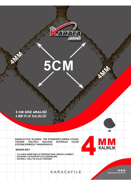 Gri Güvenlik File– 1,5 M Yükseklik | Metreyle Kesim | 4 mm Ip, 5x5 cm Göz Aralığı + Montaj Aparatları modelleri
