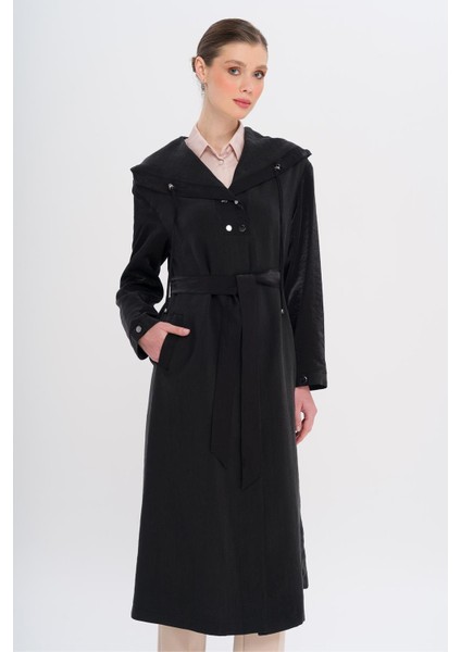 Kapüşonlu Çıt Çıt Detaylı Astarsız Kap Siyah 6749 modelleri