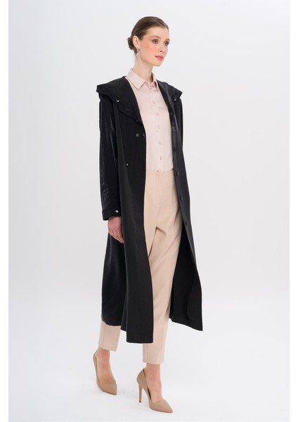 Kapüşonlu Çıt Çıt Detaylı Astarsız Kap Siyah 6749 fırsatları