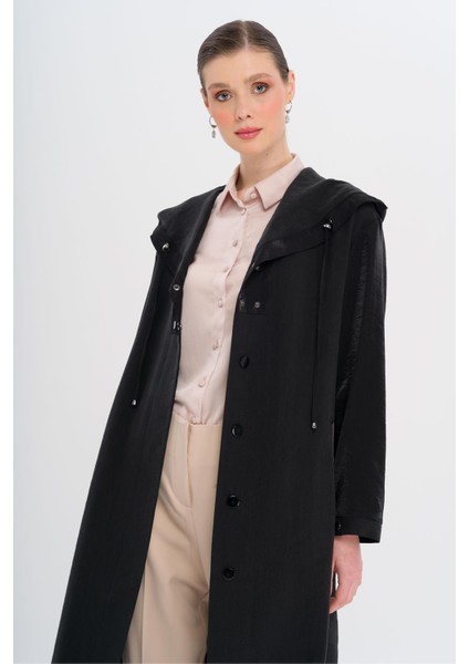 Kapüşonlu Çıt Çıt Detaylı Astarsız Kap Siyah 6749 indirimleri