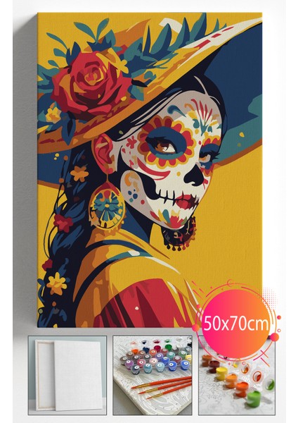 Sayılarla Boyama Seti Numaralı Tuval Fırça Boya Dahil Kasnaklı Set 50X70 cm - Dövmeli Kadın