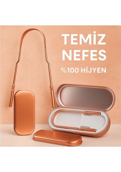 Dil Temizleyici Bakır Hilal Ağız Bakım Fırçası Dil Plak Temizleme Dil Sıyırıcı Saklama Kutulu