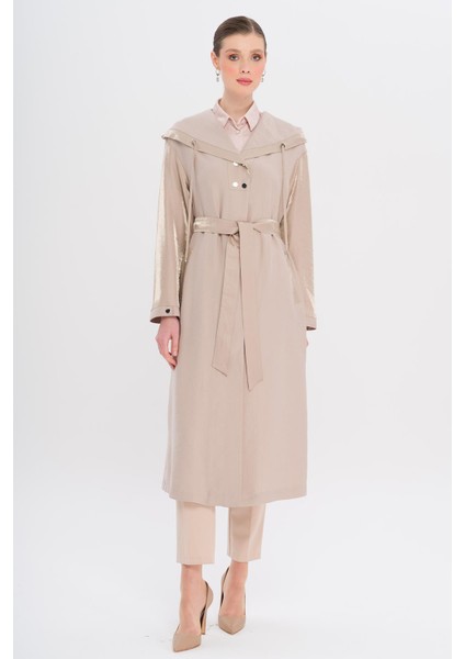 Kapüşonlu Çıt Çıt Detaylı Astarsız Kap Taş 6749