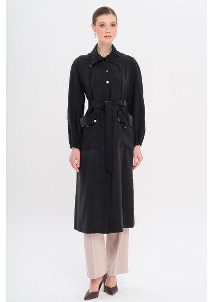 Gömlek Yaka Torba Cepli Astarsız Modal Kap Siyah 6736