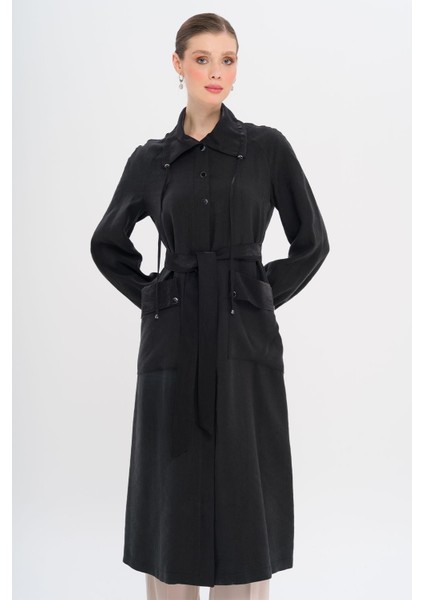 Gömlek Yaka Torba Cepli Astarsız Modal Kap Siyah 6736 modelleri