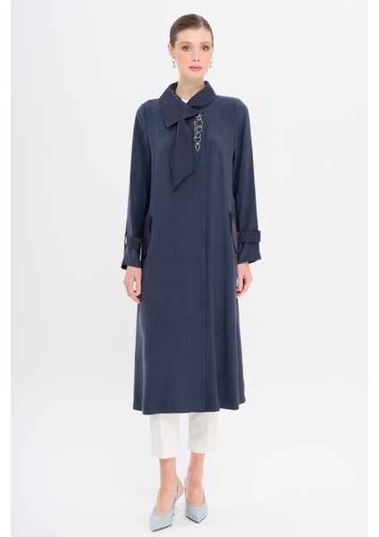 Mendil Yaka Dar Detaylı Astarsız Modal Kap Lacivert 6750