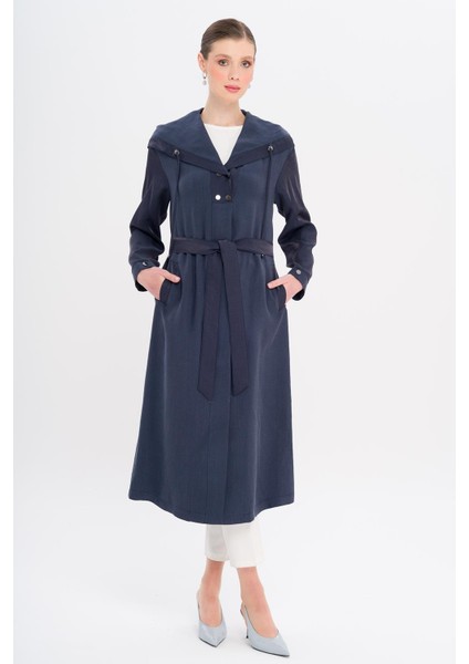 Kapüşonlu Çıt Çıt Detaylı Astarsız Kap Lacivert 6749 fırsatları