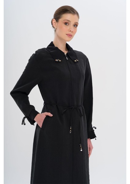 Yakası Boncuk Kolu Büzgü Detaylı Astarsız Modal Kap Siyah 6751 modelleri