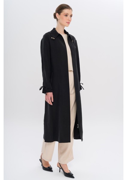 Yakası Boncuk Kolu Büzgü Detaylı Astarsız Modal Kap Siyah 6751 fırsatları