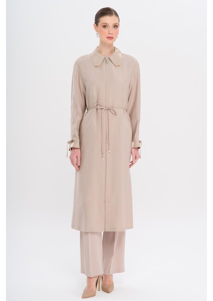 Yakası Boncuk Kolu Büzgü Detaylı Astarsız Modal Kap Taş 6751