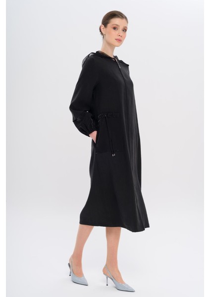 File Kapüşonlu Garni Detaylı Astarsız Modal Kap Siyah 6748 fiyatları