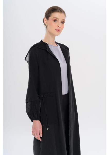 File Kapüşonlu Garni Detaylı Astarsız Modal Kap Siyah 6748 indirimleri