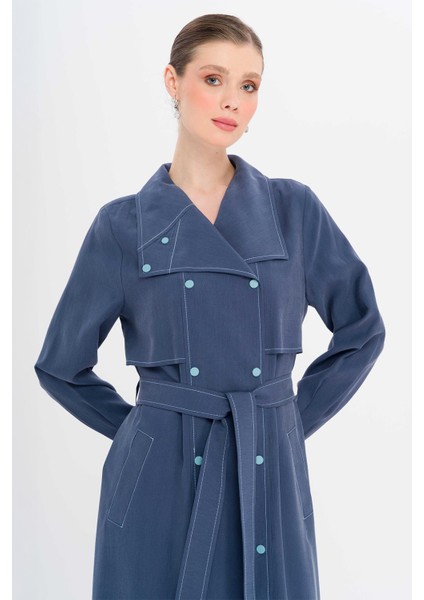 Mendil Yaka Pelerin ve Çıt Çıt Detaylı Astarsız Modal Kap Indigo 6729 modelleri