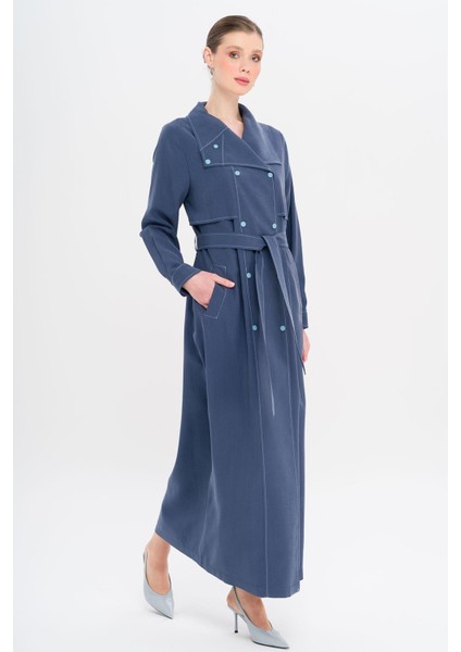 Mendil Yaka Pelerin ve Çıt Çıt Detaylı Astarsız Modal Kap Indigo 6729 fırsatları