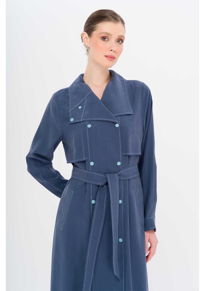 Mendil Yaka Pelerin ve Çıt Çıt Detaylı Astarsız Modal Kap Indigo 6729 indirimleri