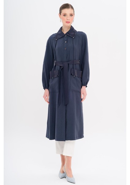 Gömlek Yaka Torba Cepli Astarsız Modal Kap Lacivert 6736