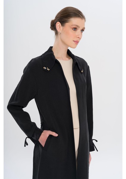 Yakası Boncuk Kolu Büzgü Detaylı Astarsız Modal Kap Siyah 6751 indirimleri