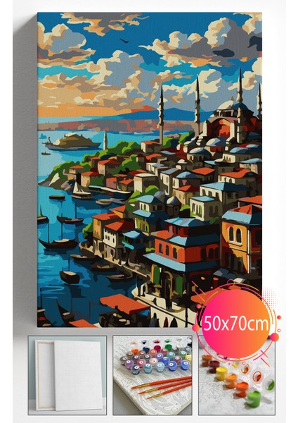 Sayılarla Boyama Seti Numaralı Tuval Fırça Boya Dahil Kasnaklı Set 50X70 cm - Eminönü