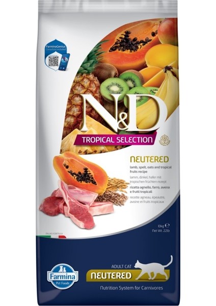 Tropical Selection Kısır Kedi 10 kg Kuzu Etli Tropikal Meyveli Kısırlaştırılmış Kedi Maması
